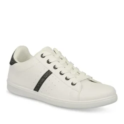 Baskets BLANC Femme Motif Paillettes Lacets