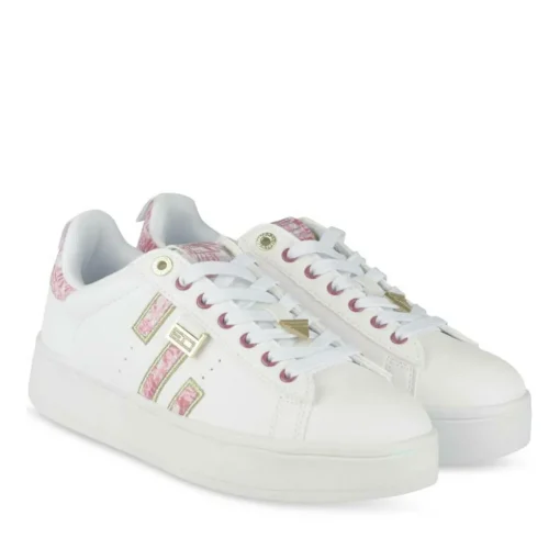 Baskets BLANC Femme Motif Tropical Lacets