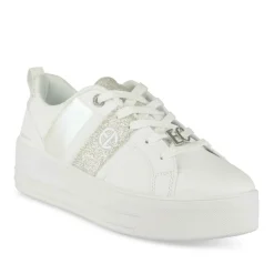Baskets BLANC Femme Motif Paillettes Lacets