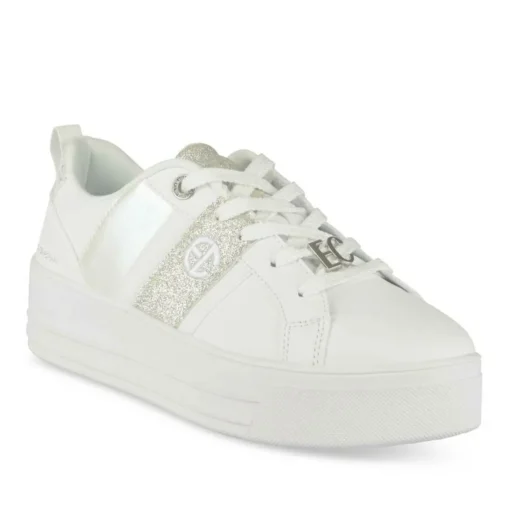 Baskets BLANC Femme Motif Paillettes Lacets