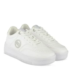 Baskets BLANC Femme Motif Paillettes Lacets