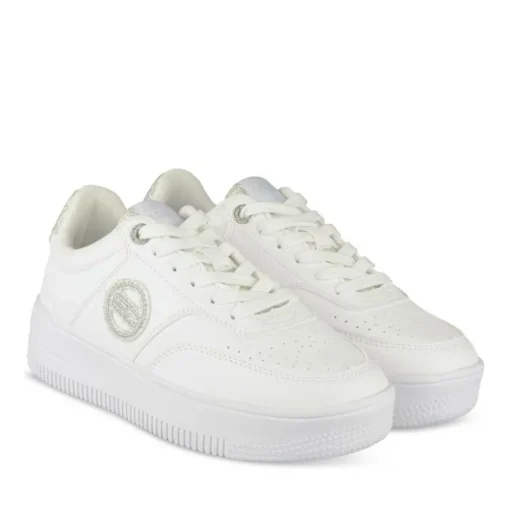 Baskets BLANC Femme Motif Paillettes Lacets