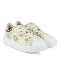 Baskets BLANC Femme Motif Paillettes Lacets