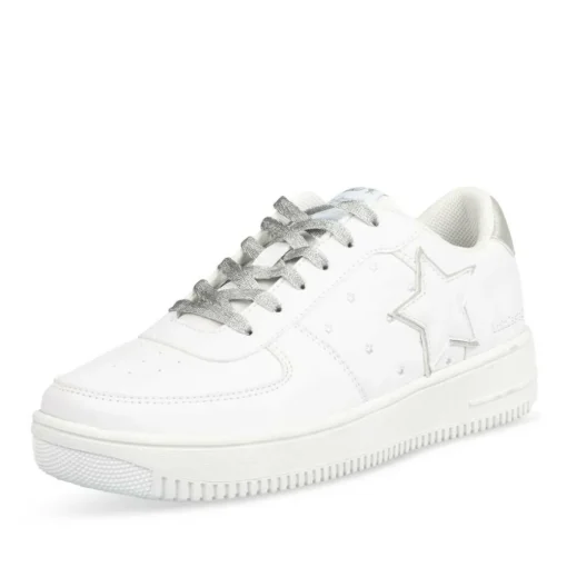 Baskets BLANC Femme Motif Etoiles Lacets