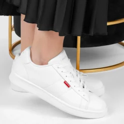 Baskets BLANC Femme Motif Uni Lacets
