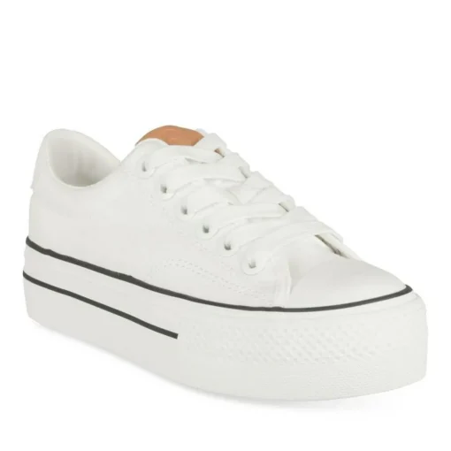 Baskets BLANC Femme Motif Uni Lacets