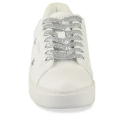 Baskets BLANC Femme Motif Paillettes Lacets
