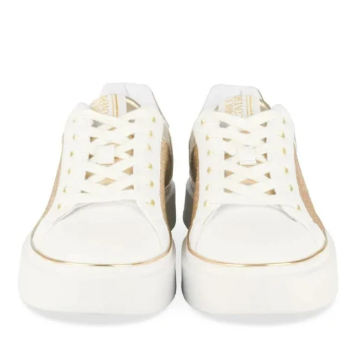 Baskets BLANC Femme Motif Paillettes Lacets