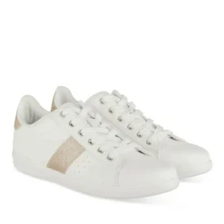 Baskets BLANC Femme Motif Paillettes Lacets