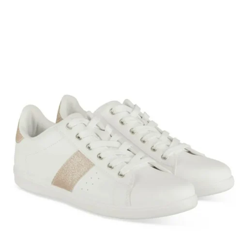 Baskets BLANC Femme Motif Paillettes Lacets