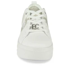 Baskets BLANC Femme Motif Paillettes Lacets