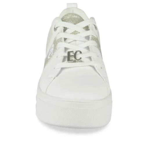 Baskets BLANC Femme Motif Paillettes Lacets