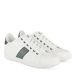 Baskets BLANC Femme Motif Paillettes Lacets