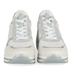 Baskets BLANC Femme Motif Paillettes Lacets