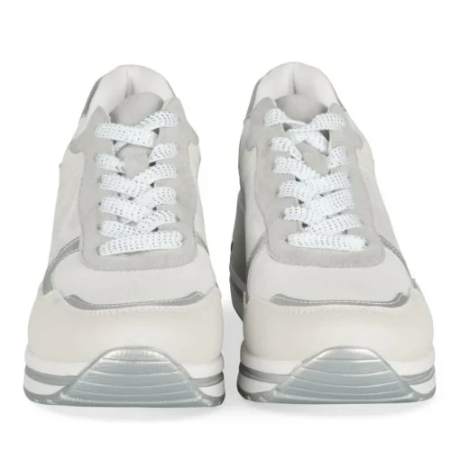 Baskets BLANC Femme Motif Paillettes Lacets