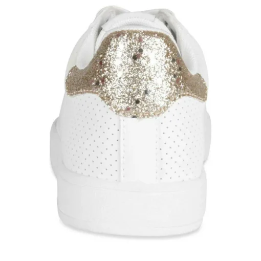 Baskets BLANC Femme Motif Paillettes Lacets