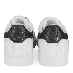 Baskets BLANC Femme Motif Paillettes Lacets