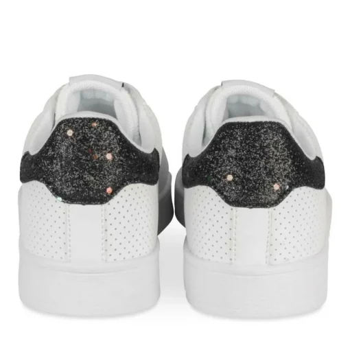 Baskets BLANC Femme Motif Paillettes Lacets
