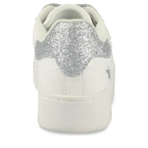 Baskets BLANC Femme Motif Paillettes Lacets