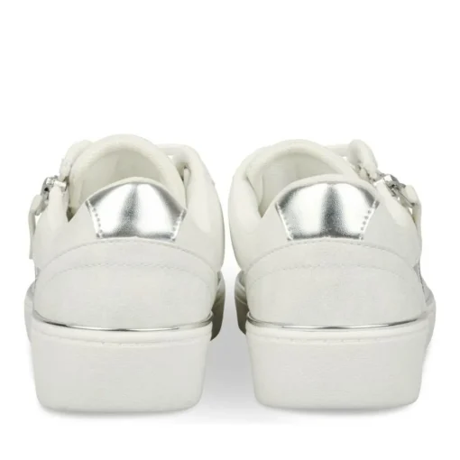 Baskets BLANC Femme Motif Paillettes Lacets