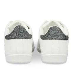 Baskets BLANC Femme Motif Paillettes Lacets
