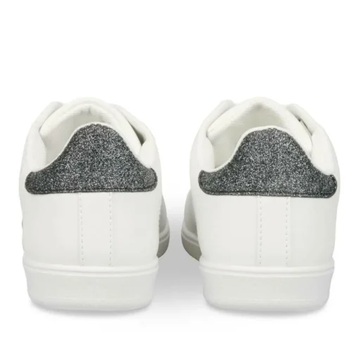 Baskets BLANC Femme Motif Paillettes Lacets