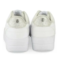 Baskets BLANC Femme Motif Paillettes Lacets