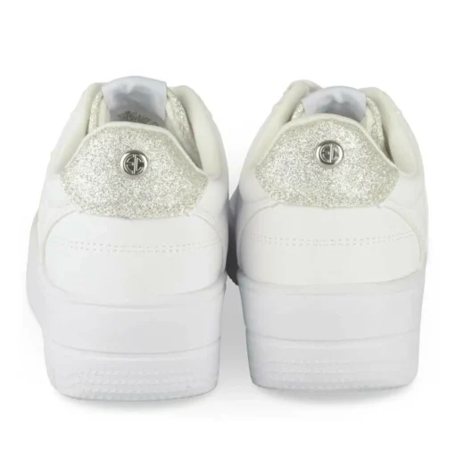 Baskets BLANC Femme Motif Paillettes Lacets