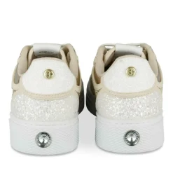 Baskets BLANC Femme Motif Paillettes Lacets