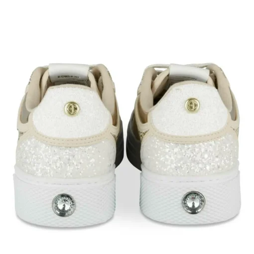 Baskets BLANC Femme Motif Paillettes Lacets