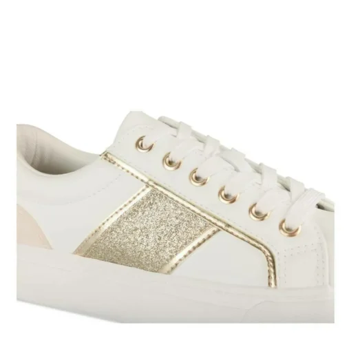 Baskets BLANC Femme Motif Paillettes Lacets