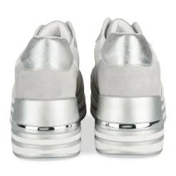 Baskets BLANC Femme Motif Paillettes Lacets