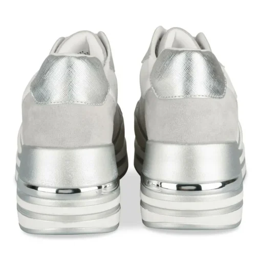 Baskets BLANC Femme Motif Paillettes Lacets