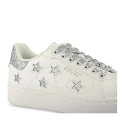 Baskets BLANC Femme Motif Paillettes Lacets