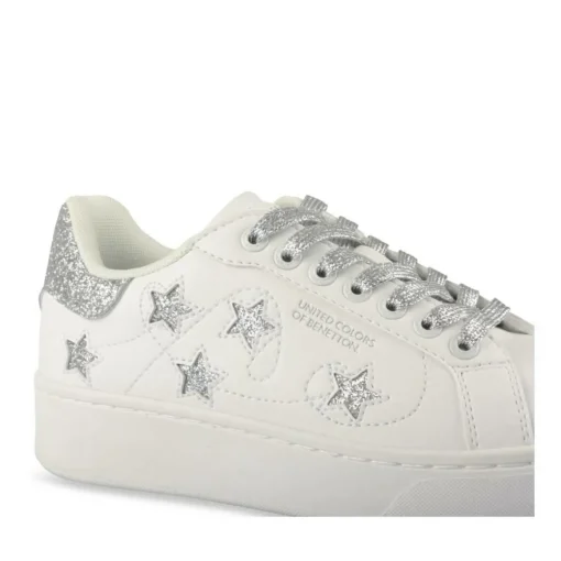 Baskets BLANC Femme Motif Paillettes Lacets