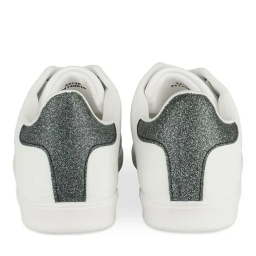 Baskets BLANC Femme Motif Paillettes Lacets