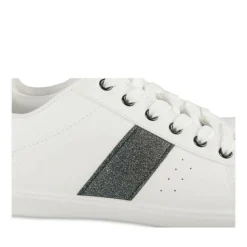 Baskets BLANC Femme Motif Paillettes Lacets