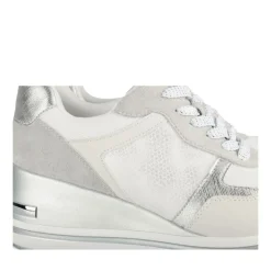 Baskets BLANC Femme Motif Paillettes Lacets