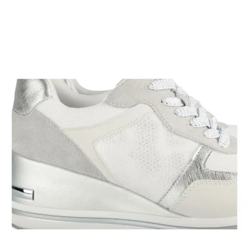 Baskets BLANC Femme Motif Paillettes Lacets