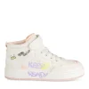 Baskets BLANC Fille Motif Uni Scratch + Elastique