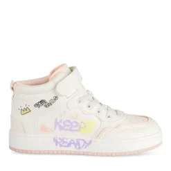 Baskets BLANC Fille Motif Uni Scratch + Elastique