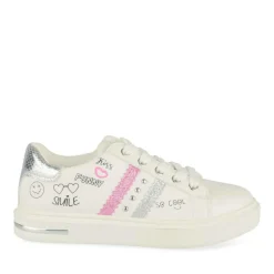 Baskets BLANC Fille Motif Paillettes Lacets