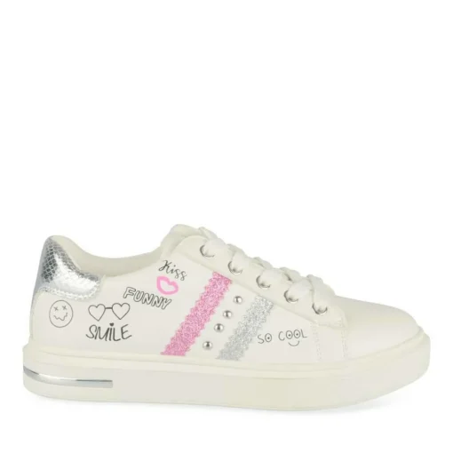 Baskets BLANC Fille Motif Paillettes Lacets