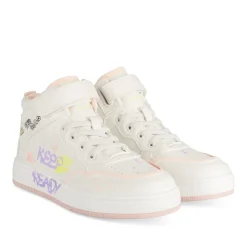 Baskets BLANC Fille Motif Uni Scratch + Elastique