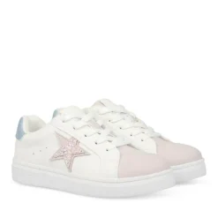 Baskets BLANC Fille Motif Paillettes Lacets