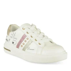 Baskets BLANC Fille Motif Paillettes Lacets