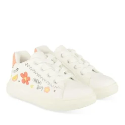Baskets BLANC Fille Motif Fleuri Lacets