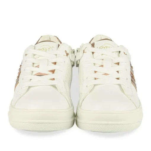 Baskets BLANC Fille Motif Paillettes Lacets