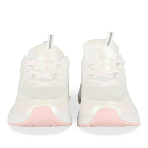 Baskets BLANC Fille Motif Iridescent Elastique