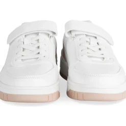 Baskets BLANC Fille Motif Uni Scratch + Elastique